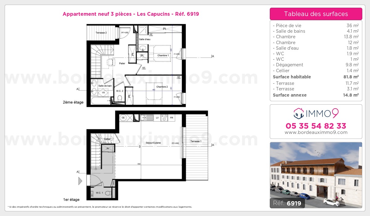 Plan et surfaces, Programme neuf Bordeaux : Capucins Référence n° 6919