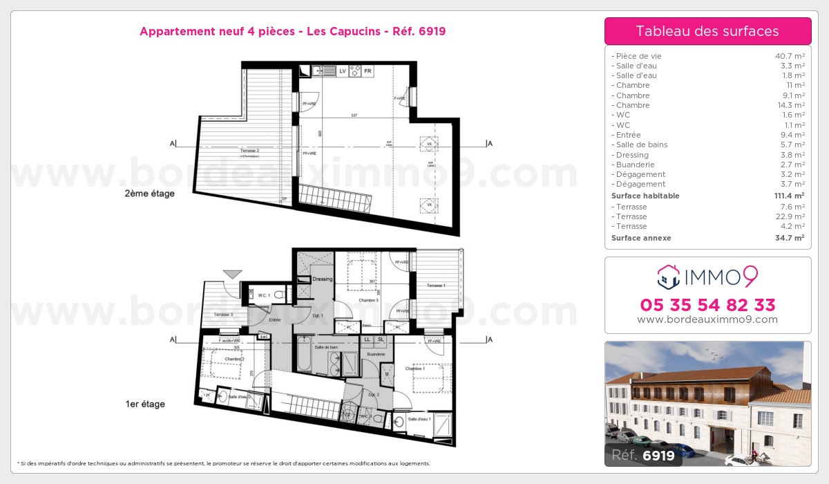 Plan et surfaces, Programme neuf Bordeaux : Capucins Référence n° 6919