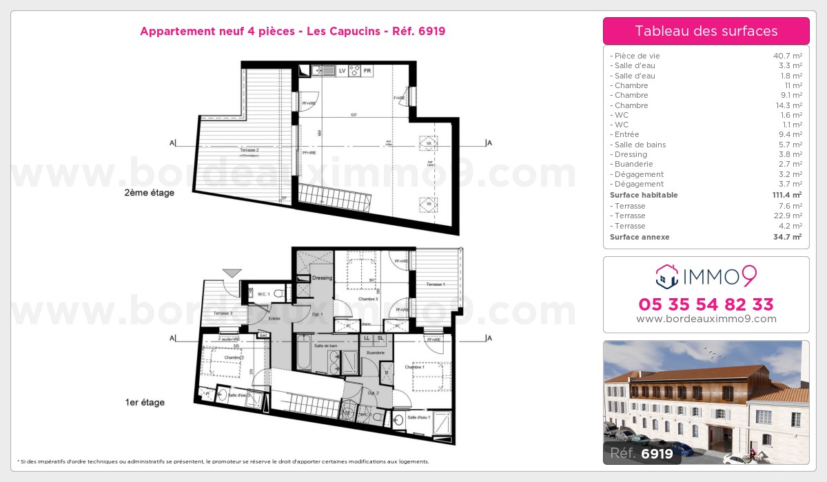 Plan et surfaces, Programme neuf Bordeaux : Capucins Référence n° 6919