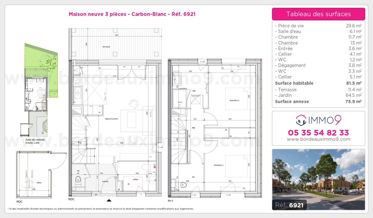 Plan et surfaces, Programme neuf Carbon-Blanc Référence n° 6921