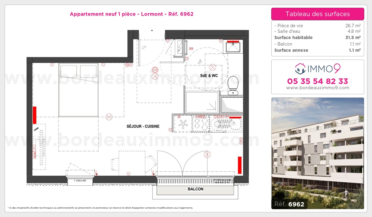 Plan et surfaces, Programme neuf Lormont Référence n° 6962