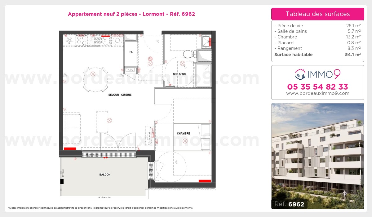 Plan et surfaces, Programme neuf Lormont Référence n° 6962