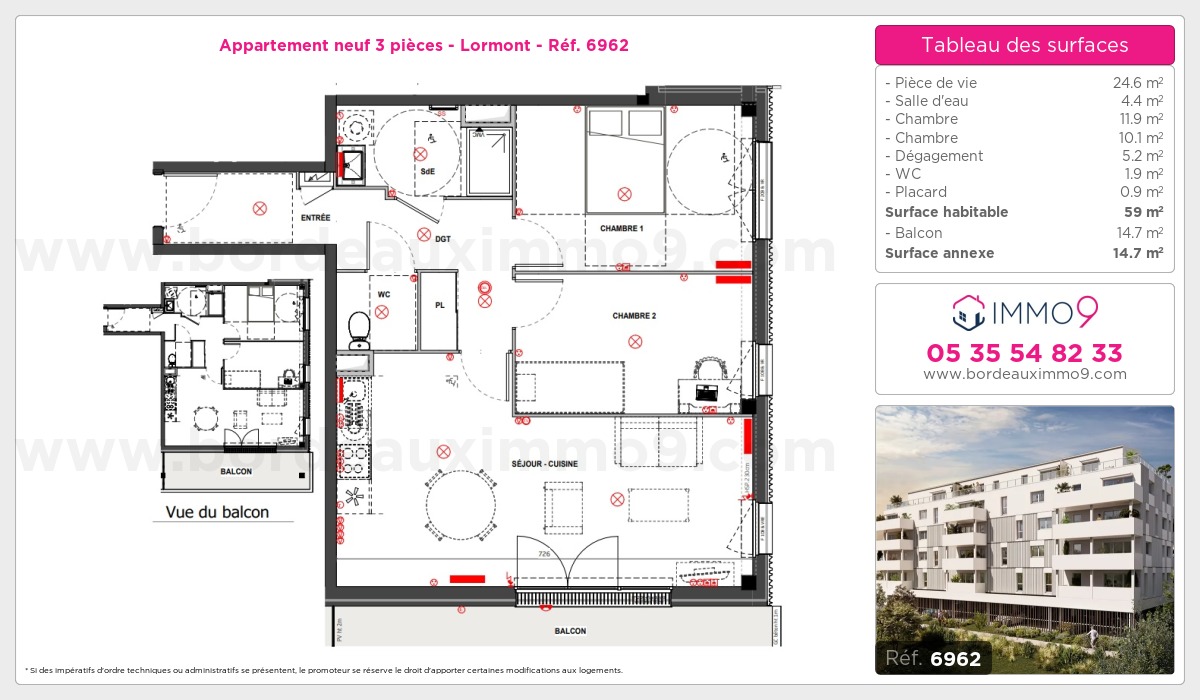 Plan et surfaces, Programme neuf Lormont Référence n° 6962