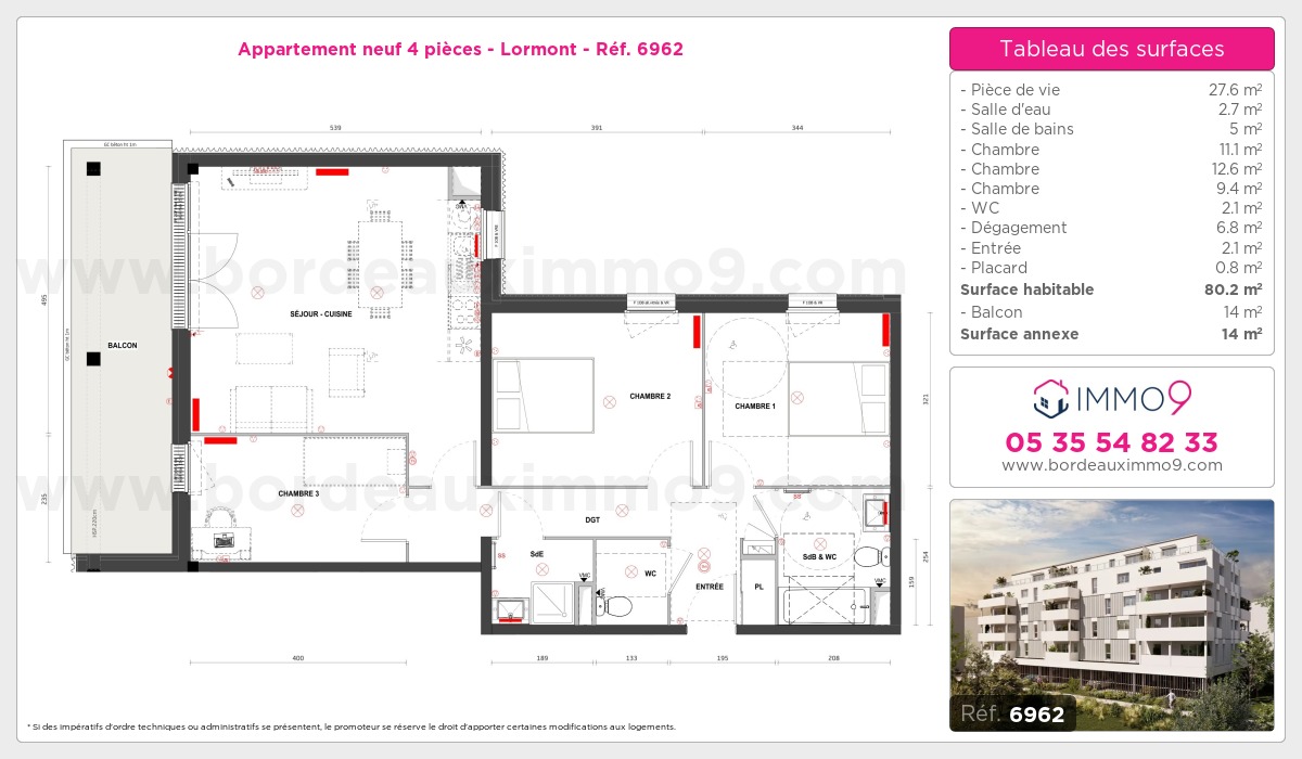 Plan et surfaces, Programme neuf Lormont Référence n° 6962