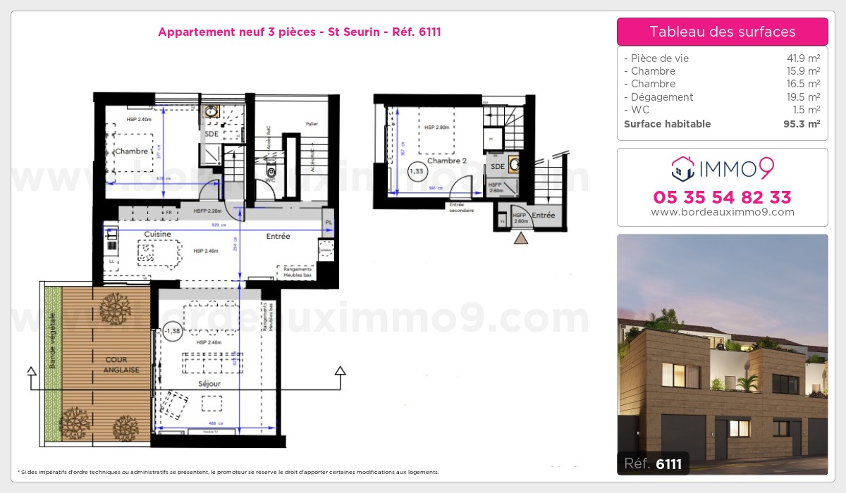 Plan et surfaces, Programme neuf Bordeaux : St Seurin Référence n° 6111