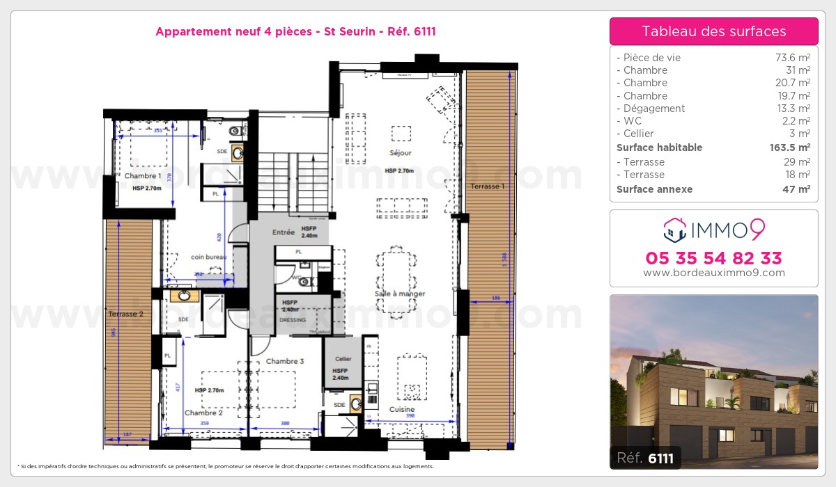 Plan et surfaces, Programme neuf Bordeaux : St Seurin Référence n° 6111