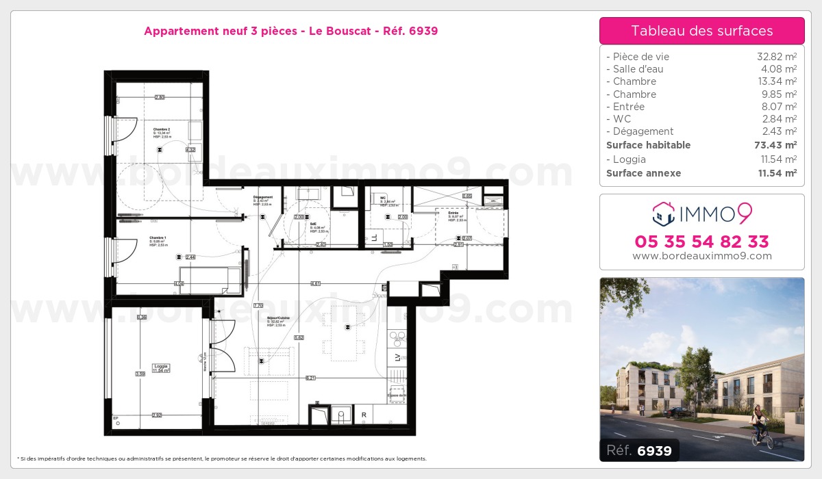 Plan et surfaces, Programme neuf Bouscat Référence n° 6939