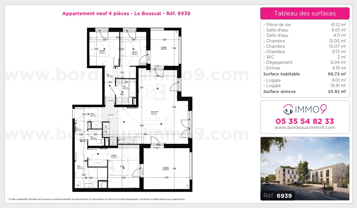 Plan et surfaces, Programme neuf Bouscat Référence n° 6939