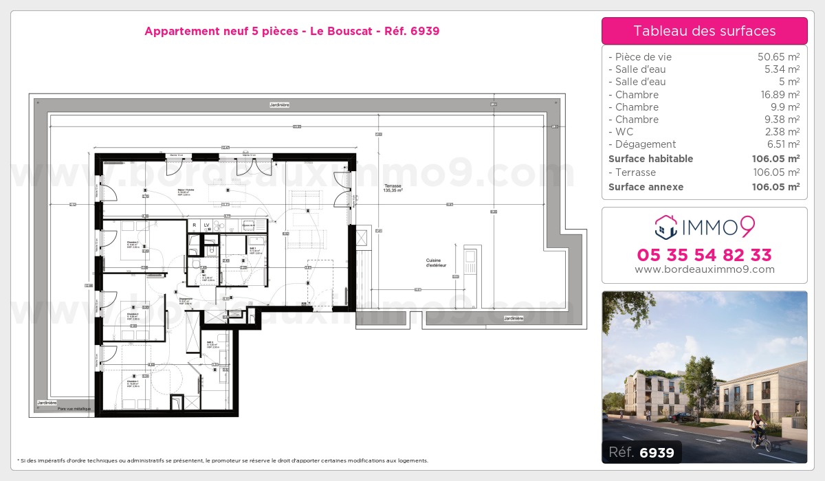 Plan et surfaces, Programme neuf Bouscat Référence n° 6939