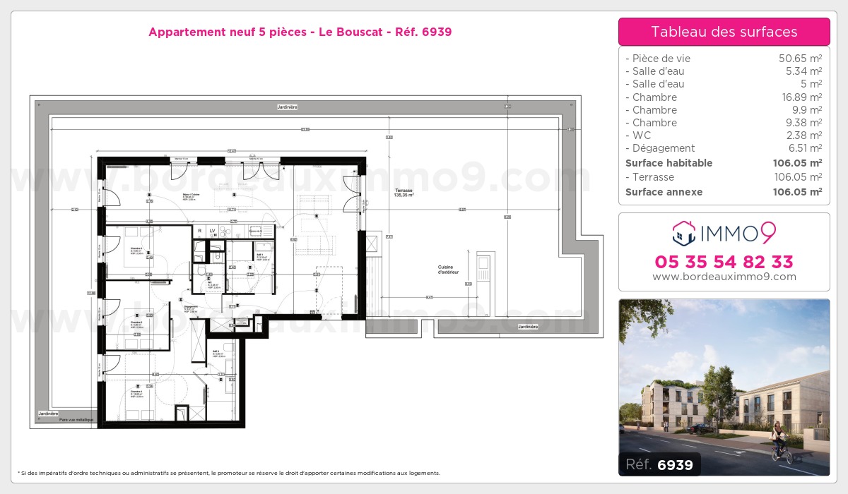 Plan et surfaces, Programme neuf Bouscat Référence n° 6939