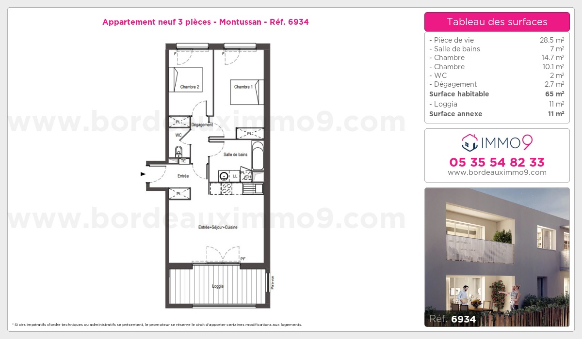 Plan et surfaces, Programme neuf Montussan Référence n° 6934