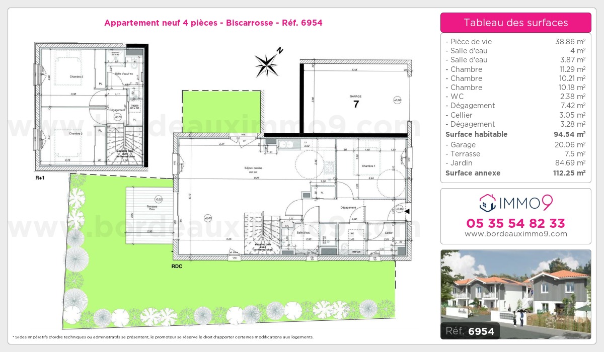 Plan et surfaces, Programme neuf Biscarrosse Référence n° 6954