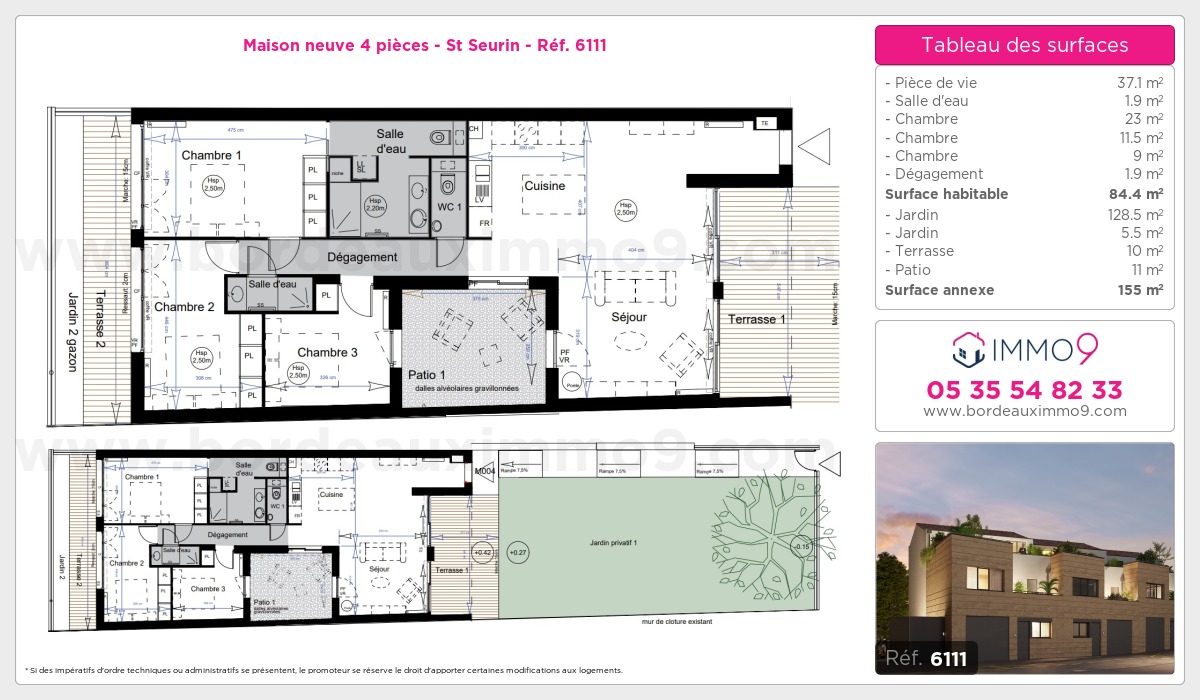 Plan et surfaces, Programme neuf Bordeaux : St Seurin Référence n° 6111