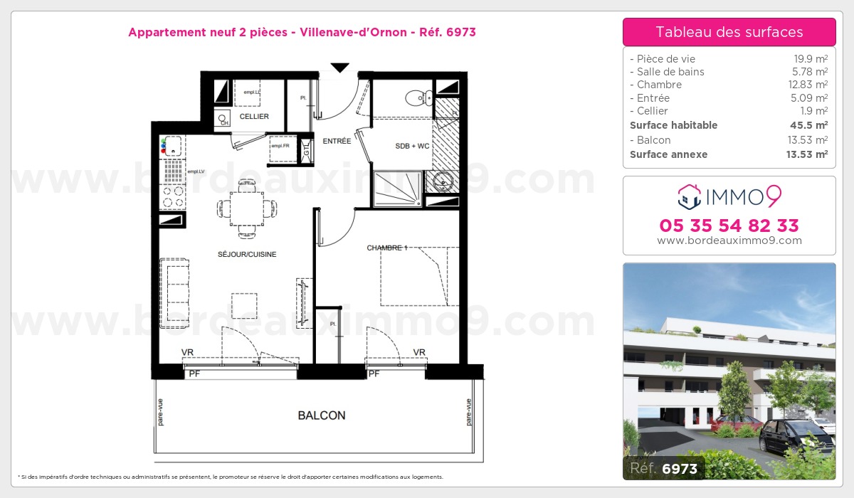 Plan et surfaces, Programme neuf Villenave-d'Ornon Référence n° 6973