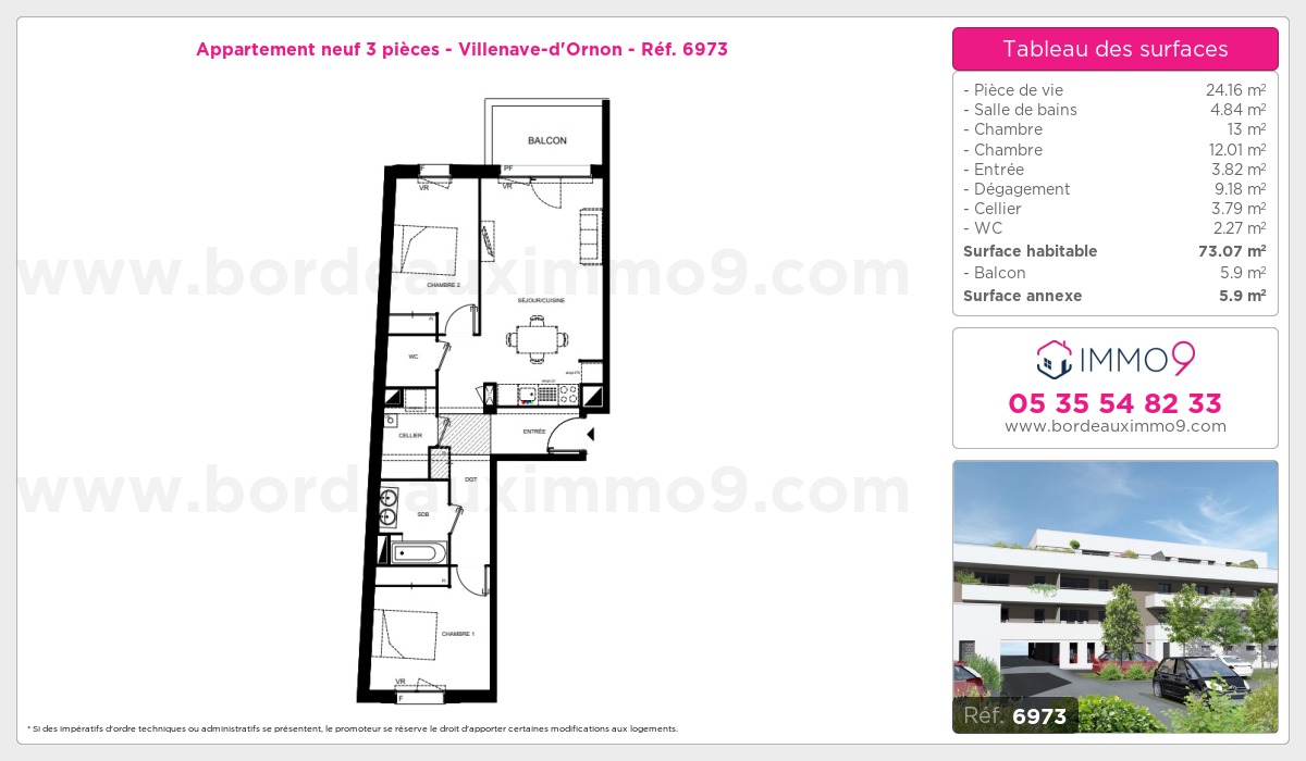 Plan et surfaces, Programme neuf Villenave-d'Ornon Référence n° 6973