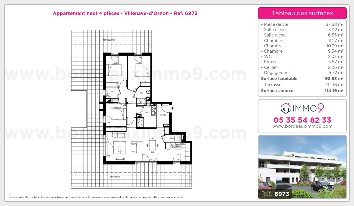 Plan et surfaces, Programme neuf Villenave-d'Ornon Référence n° 6973