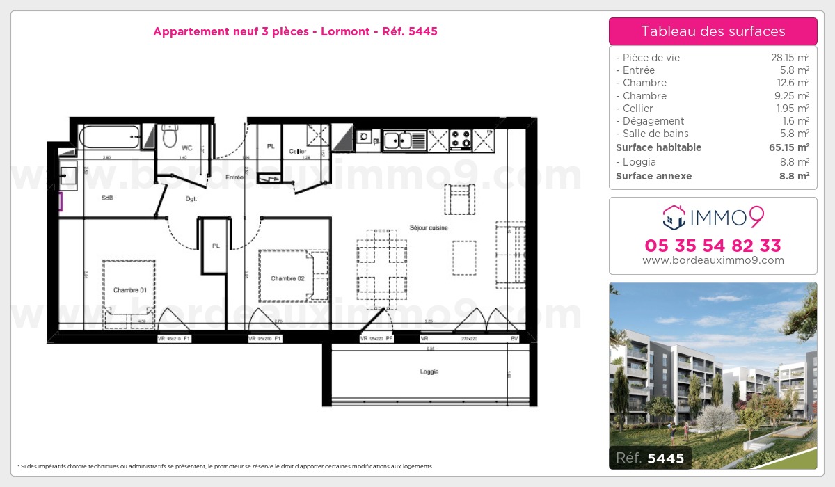 Plan et surfaces, Programme neuf Lormont Référence n° 5445