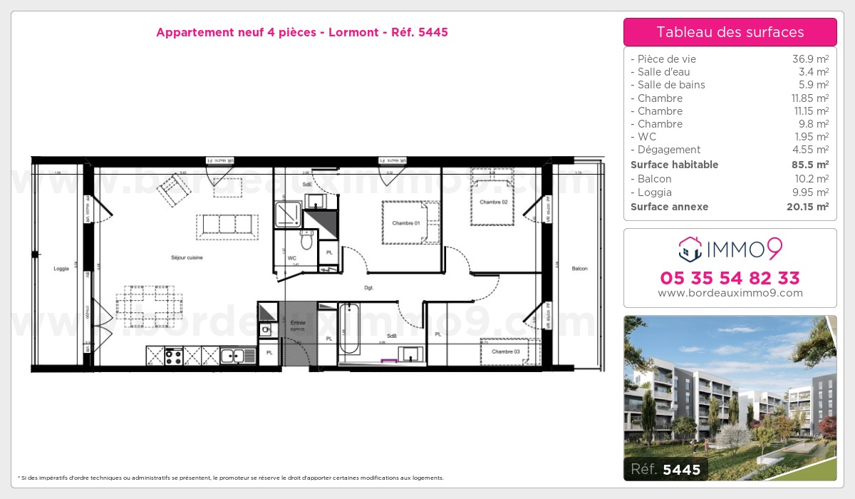 Plan et surfaces, Programme neuf Lormont Référence n° 5445