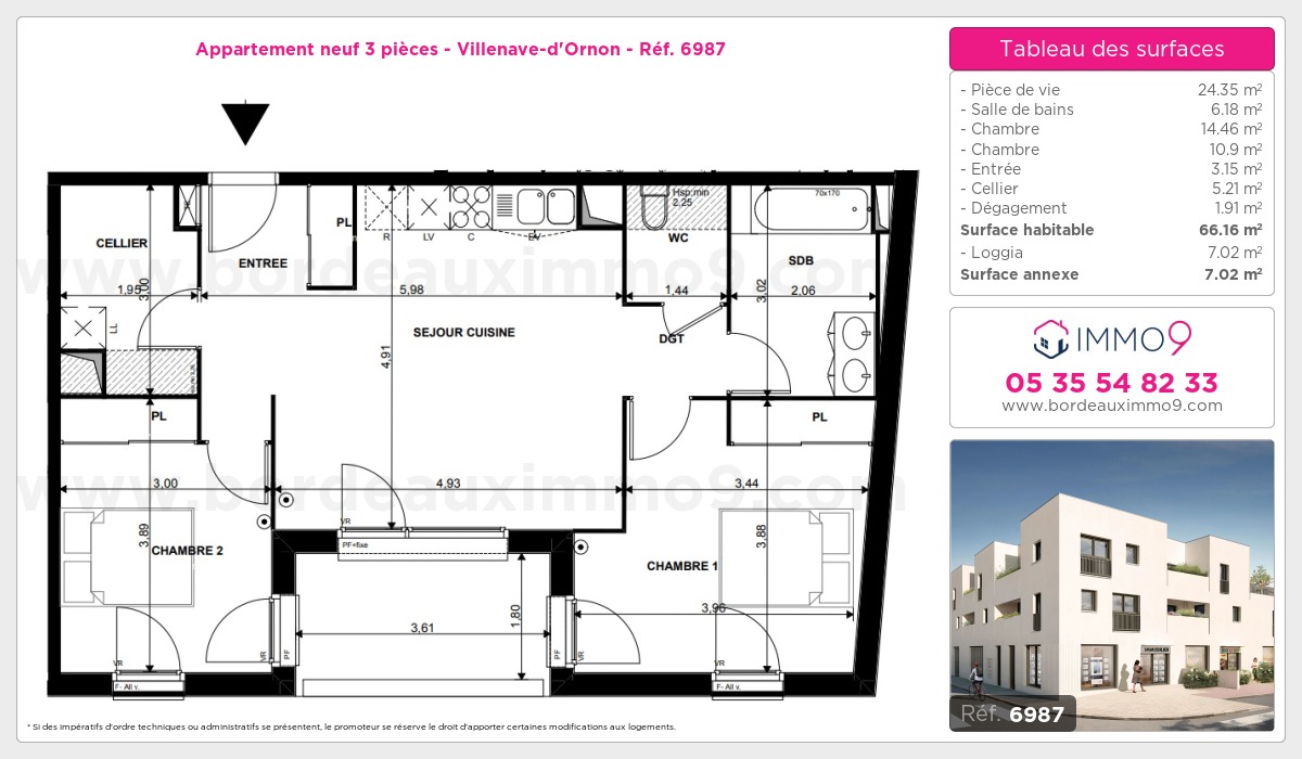 Plan et surfaces, Programme neuf Villenave-d'Ornon Référence n° 6987