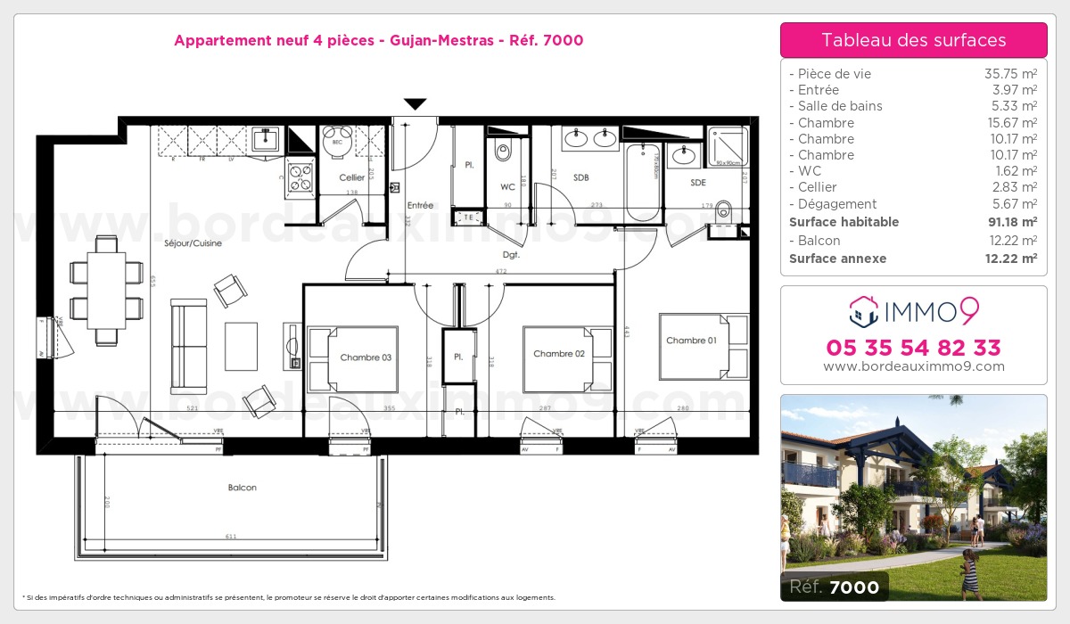 Plan et surfaces, Programme neuf Gujan-Mestras Référence n° 7000