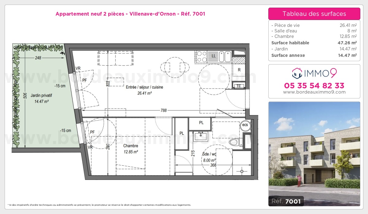 Plan et surfaces, Programme neuf Villenave-d'Ornon Référence n° 7001