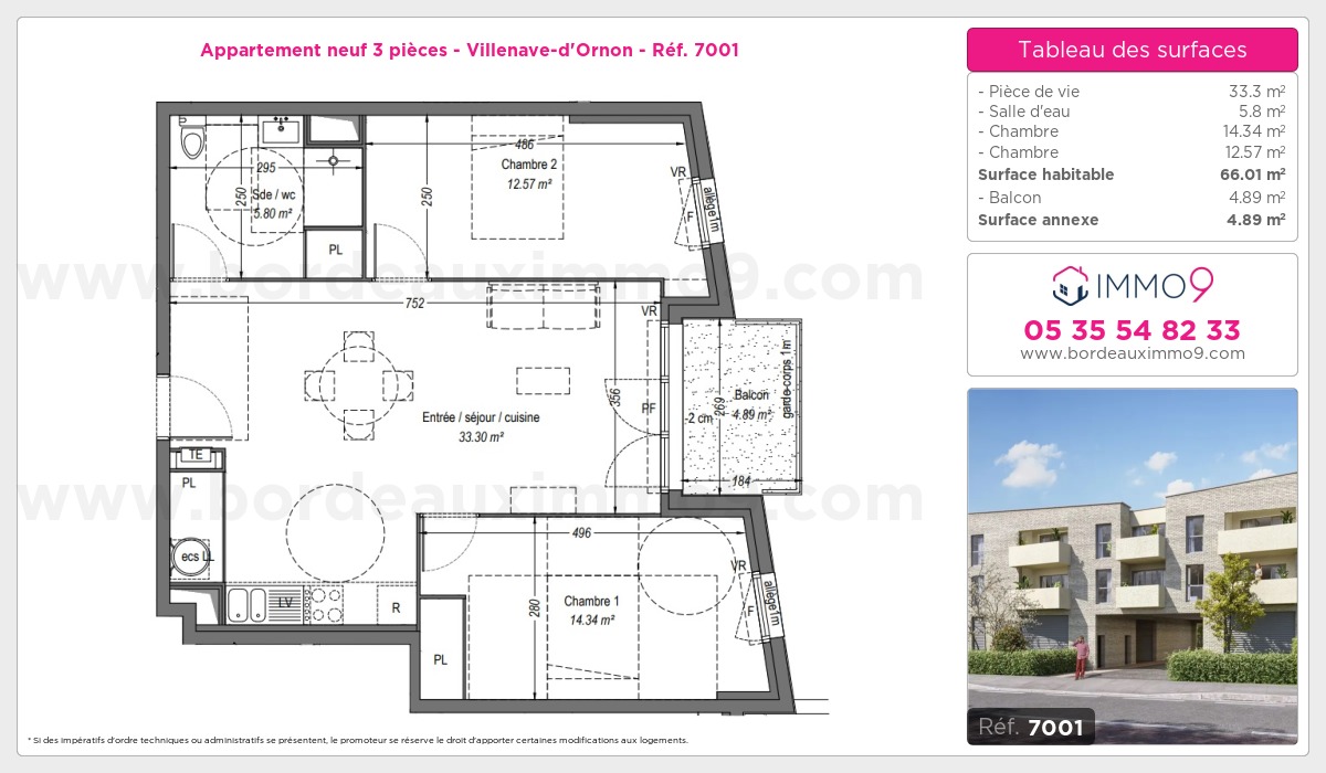 Plan et surfaces, Programme neuf Villenave-d'Ornon Référence n° 7001