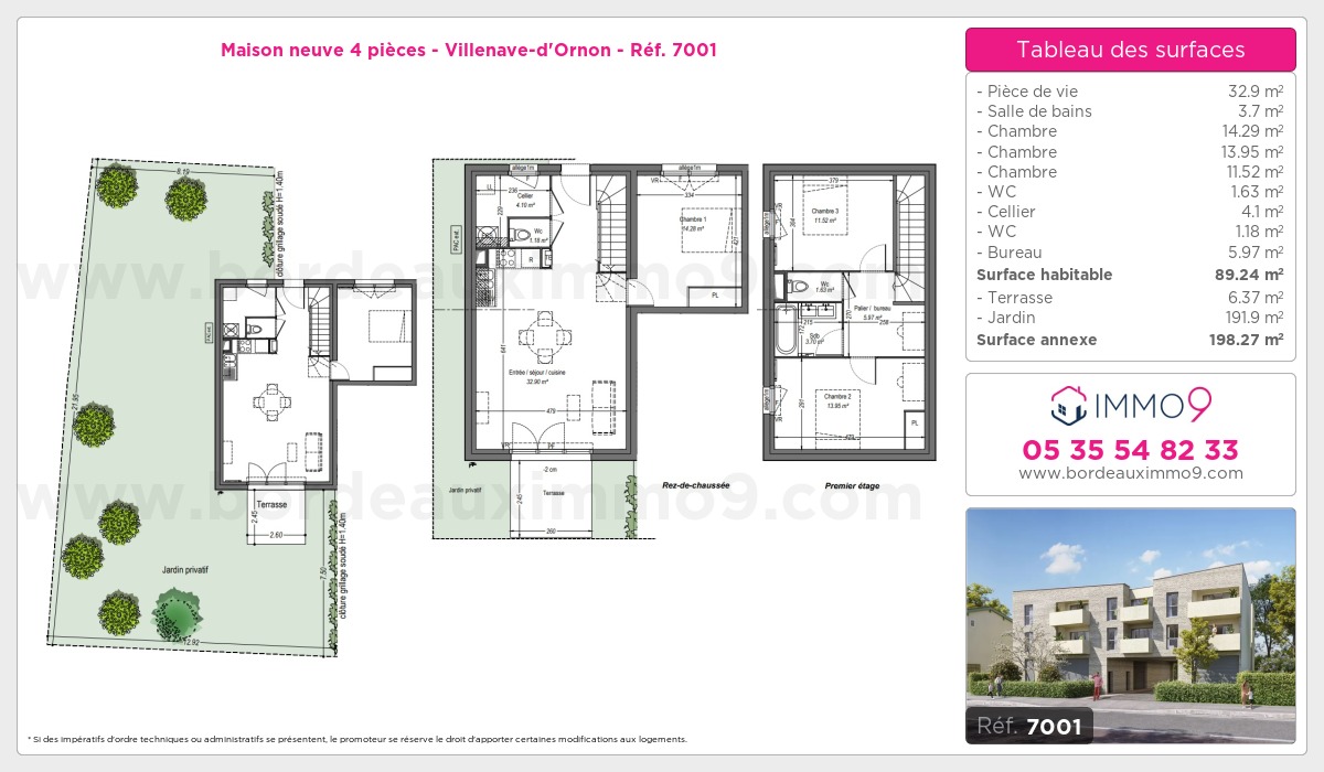 Plan et surfaces, Programme neuf Villenave-d'Ornon Référence n° 7001