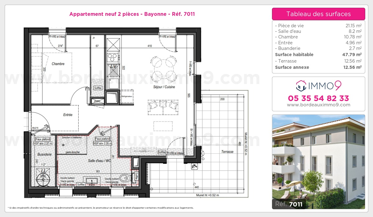 Plan et surfaces, Programme neuf Bayonne Référence n° 7011