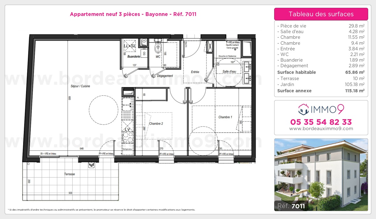 Plan et surfaces, Programme neuf Bayonne Référence n° 7011