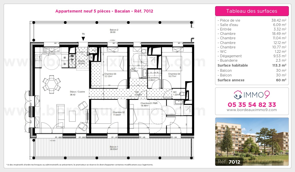 Plan et surfaces, Programme neuf Bordeaux : Bacalan Référence n° 7012