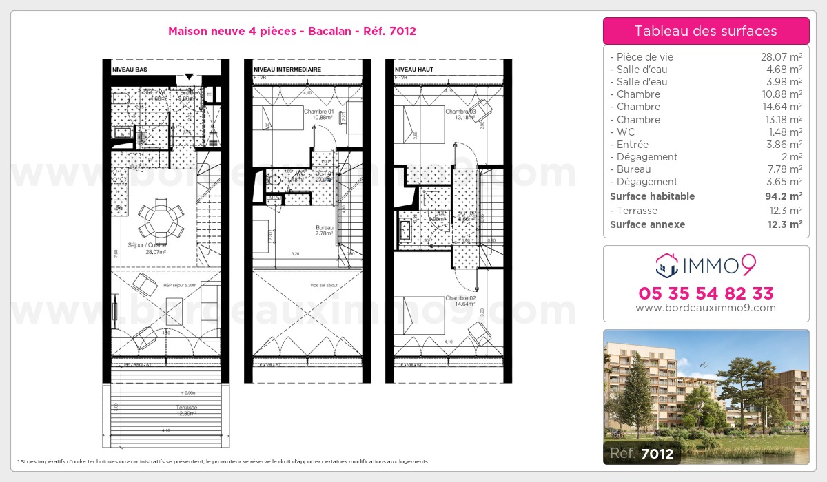 Plan et surfaces, Programme neuf Bordeaux : Bacalan Référence n° 7012