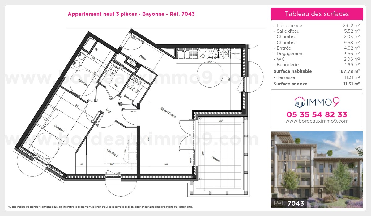 Plan et surfaces, Programme neuf Bayonne Référence n° 7043