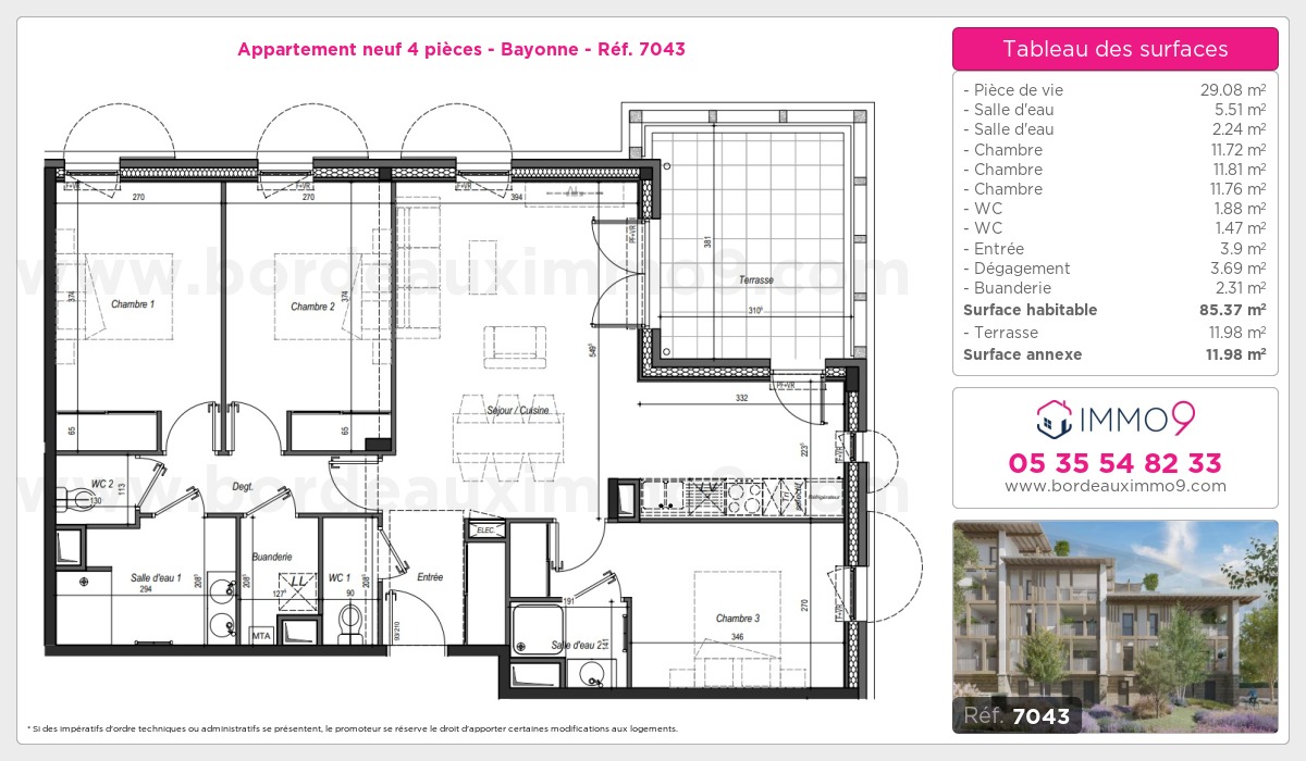 Plan et surfaces, Programme neuf Bayonne Référence n° 7043