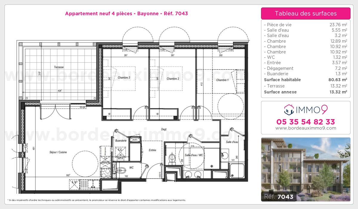 Plan et surfaces, Programme neuf Bayonne Référence n° 7043