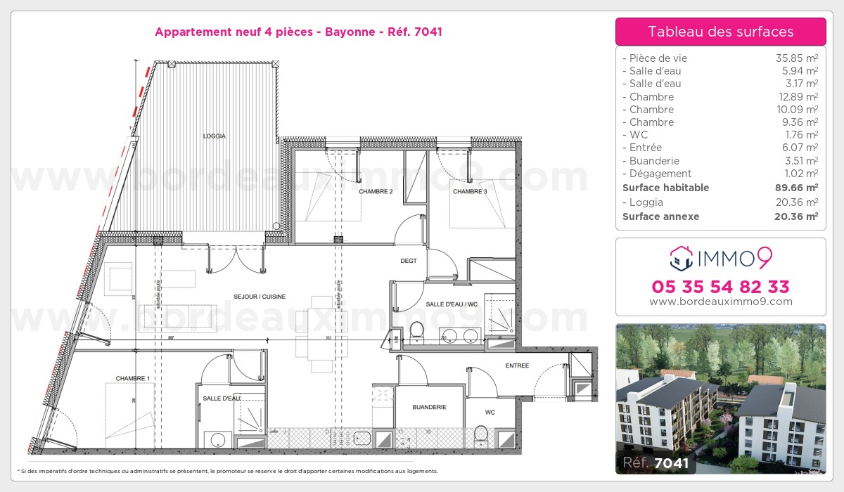 Plan et surfaces, Programme neuf Bayonne Référence n° 7041