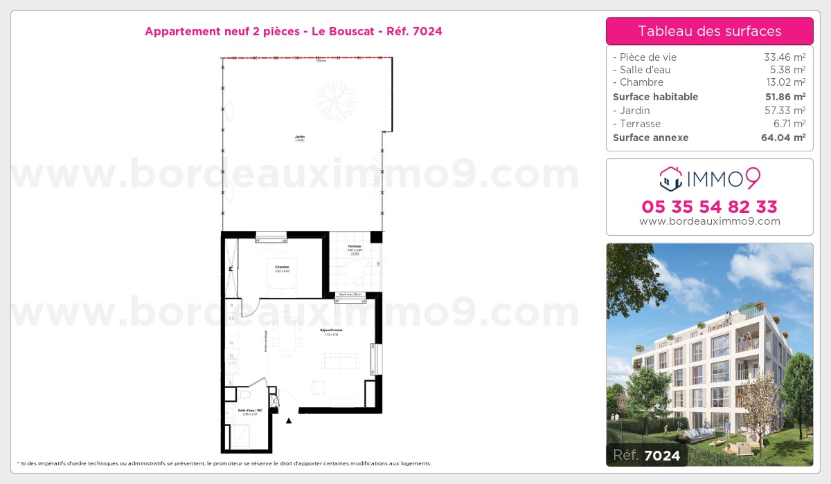 Plan et surfaces, Programme neuf Bouscat Référence n° 7024