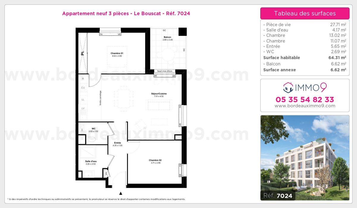 Plan et surfaces, Programme neuf Bouscat Référence n° 7024