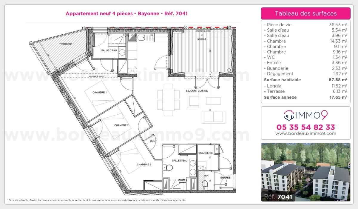 Plan et surfaces, Programme neuf Bayonne Référence n° 7041