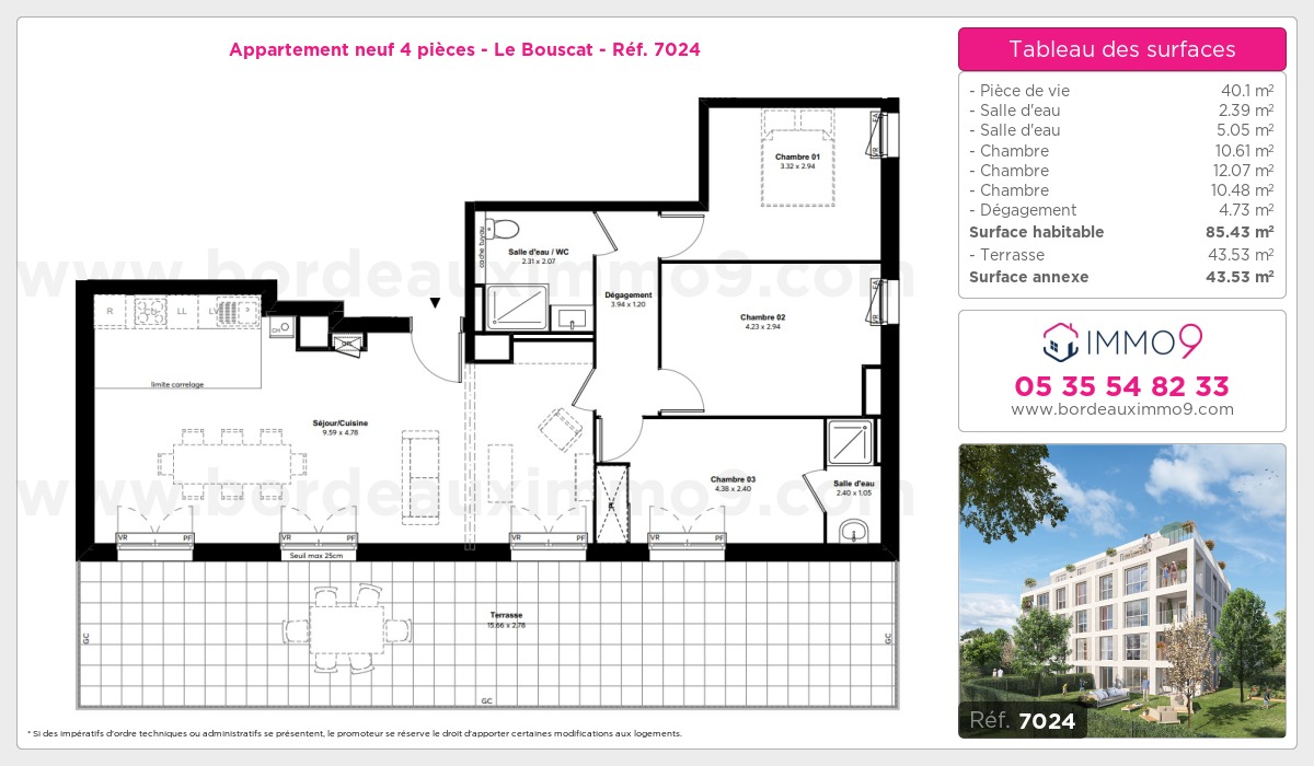 Plan et surfaces, Programme neuf Bouscat Référence n° 7024