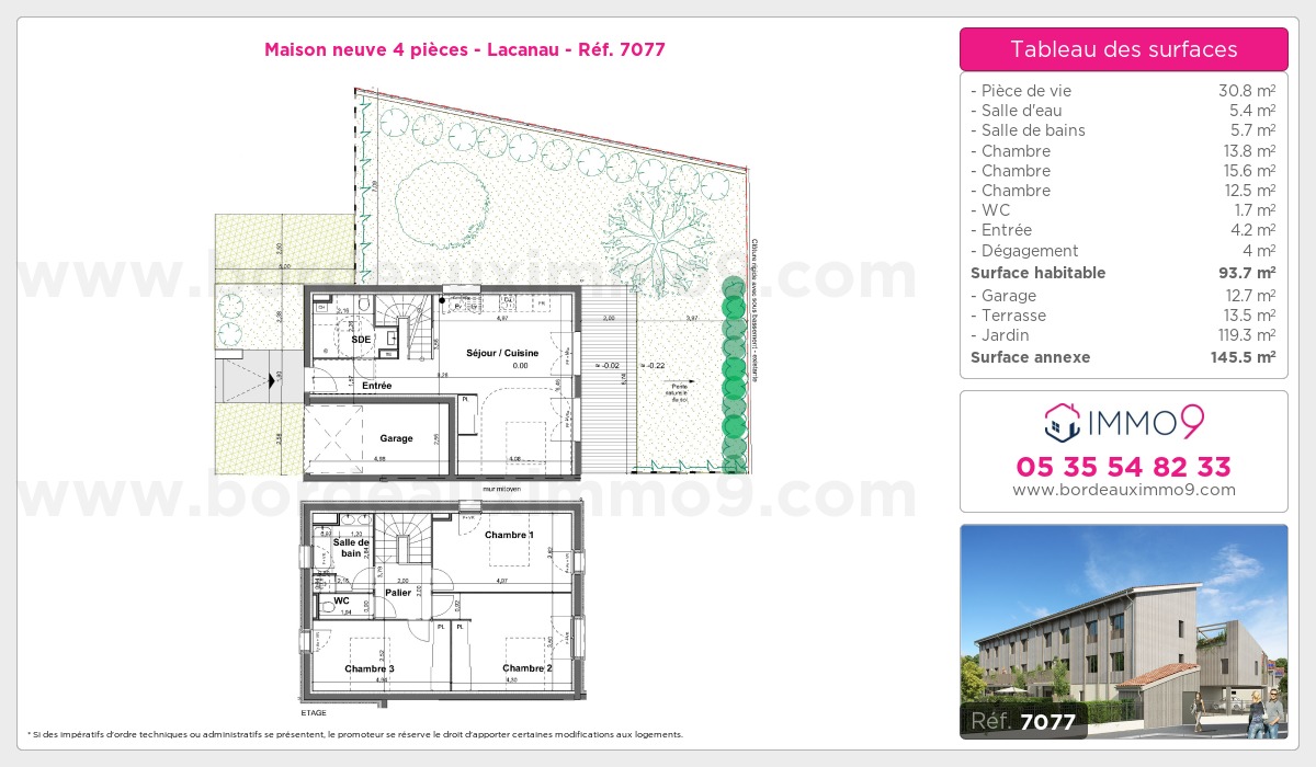 Plan et surfaces, Programme neuf Lacanau Référence n° 7077