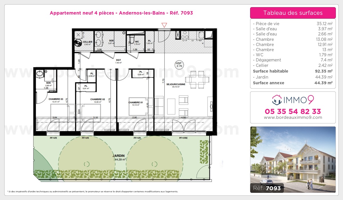 Plan et surfaces, Programme neuf Andernos-les-Bains Référence n° 7093