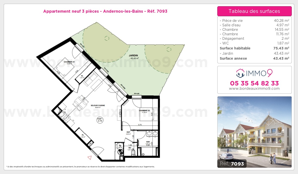 Plan et surfaces, Programme neuf Andernos-les-Bains Référence n° 7093
