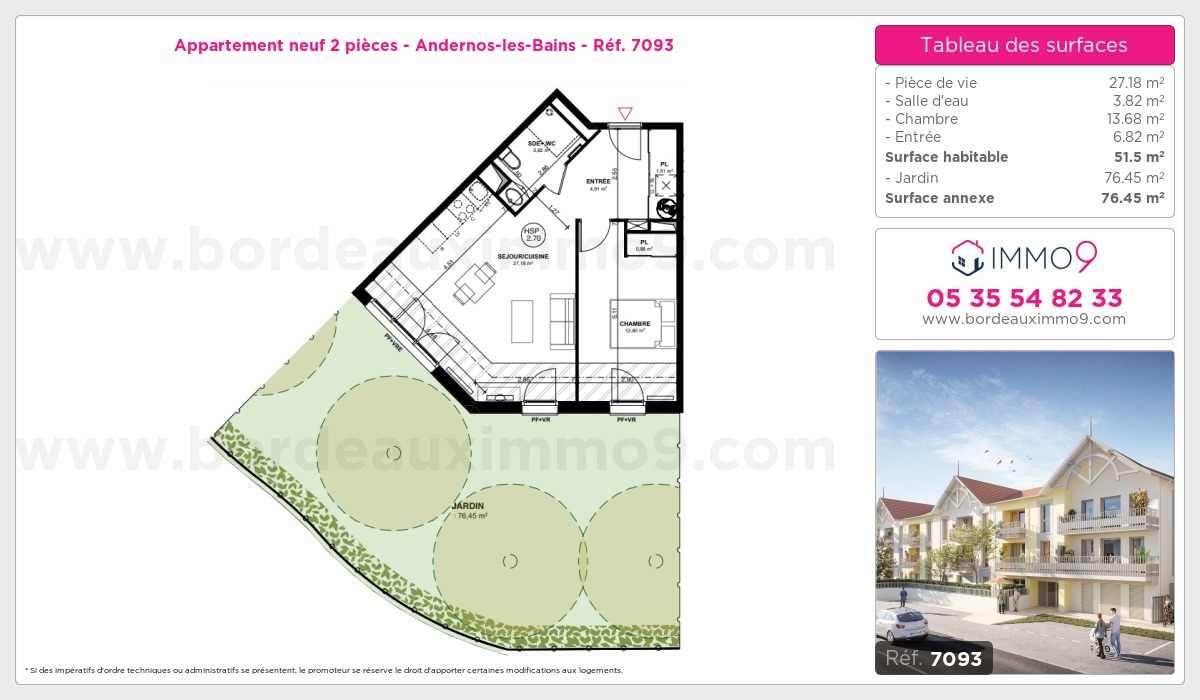 Plan et surfaces, Programme neuf Andernos-les-Bains Référence n° 7093