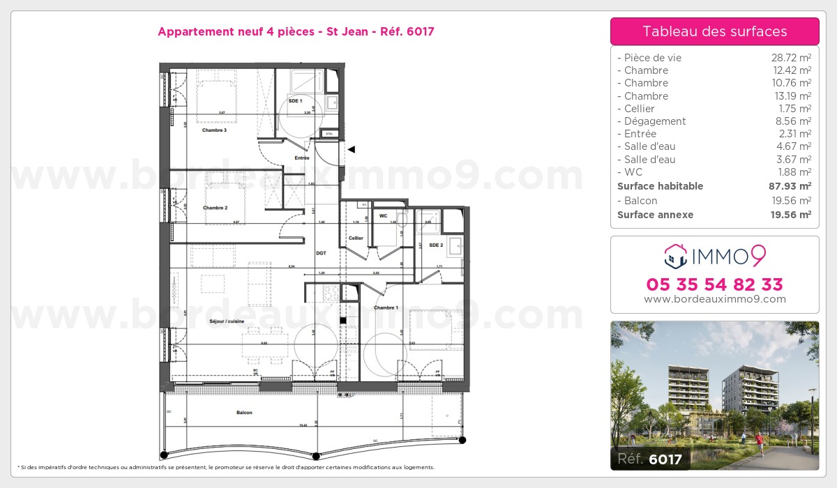 Plan et surfaces, Programme neuf Bordeaux : St Jean Référence n° 6017