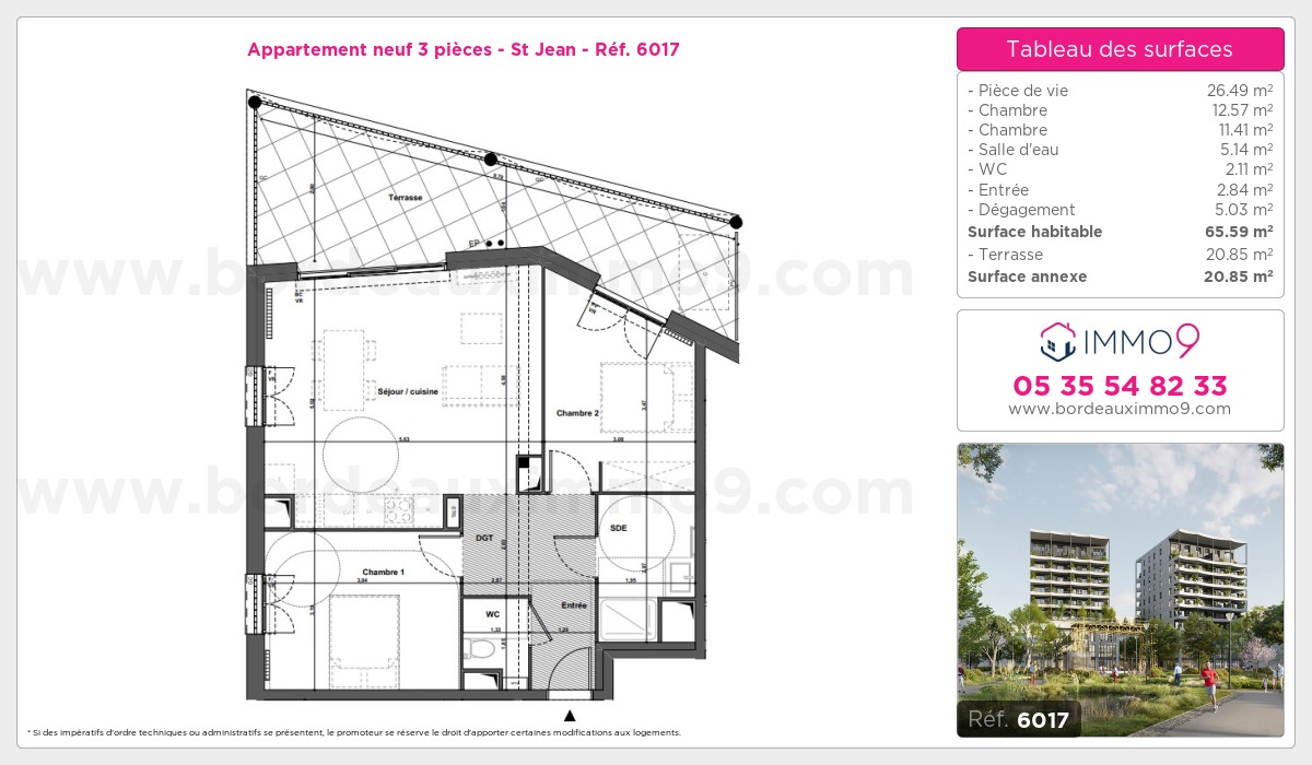Plan et surfaces, Programme neuf Bordeaux : St Jean Référence n° 6017