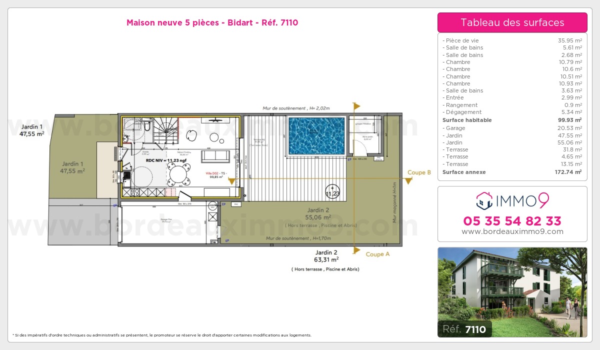 Plan et surfaces, Programme neuf Bidart Référence n° 7110