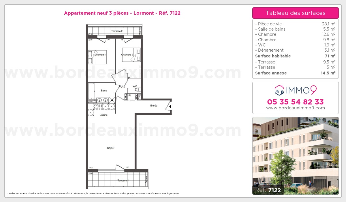 Plan et surfaces, Programme neuf Lormont Référence n° 7122