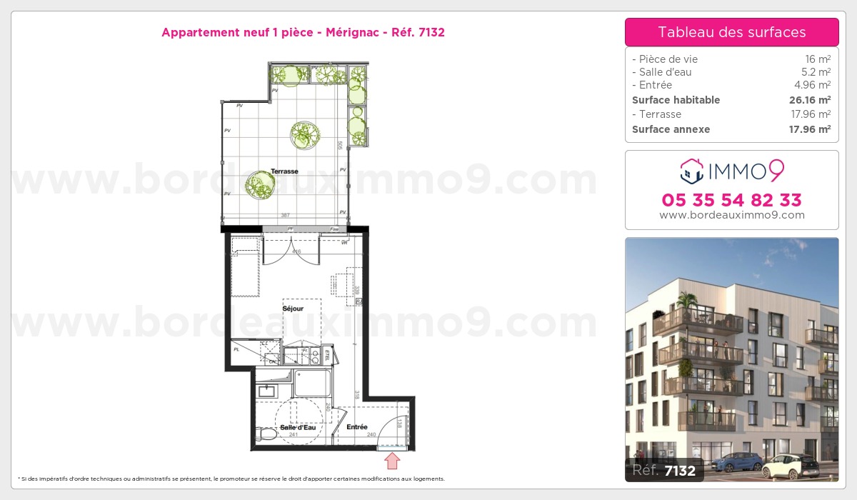 Plan et surfaces, Programme neuf Mérignac Référence n° 7132