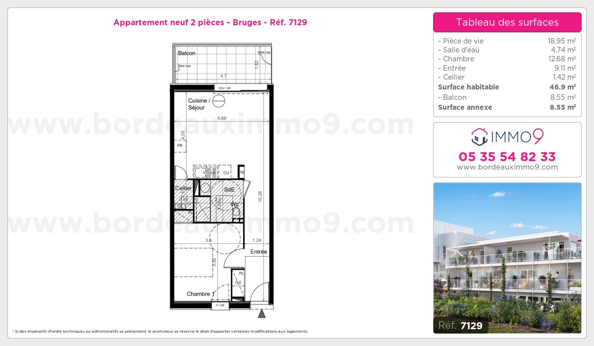 Plan et surfaces, Programme neuf Bruges Référence n° 7129