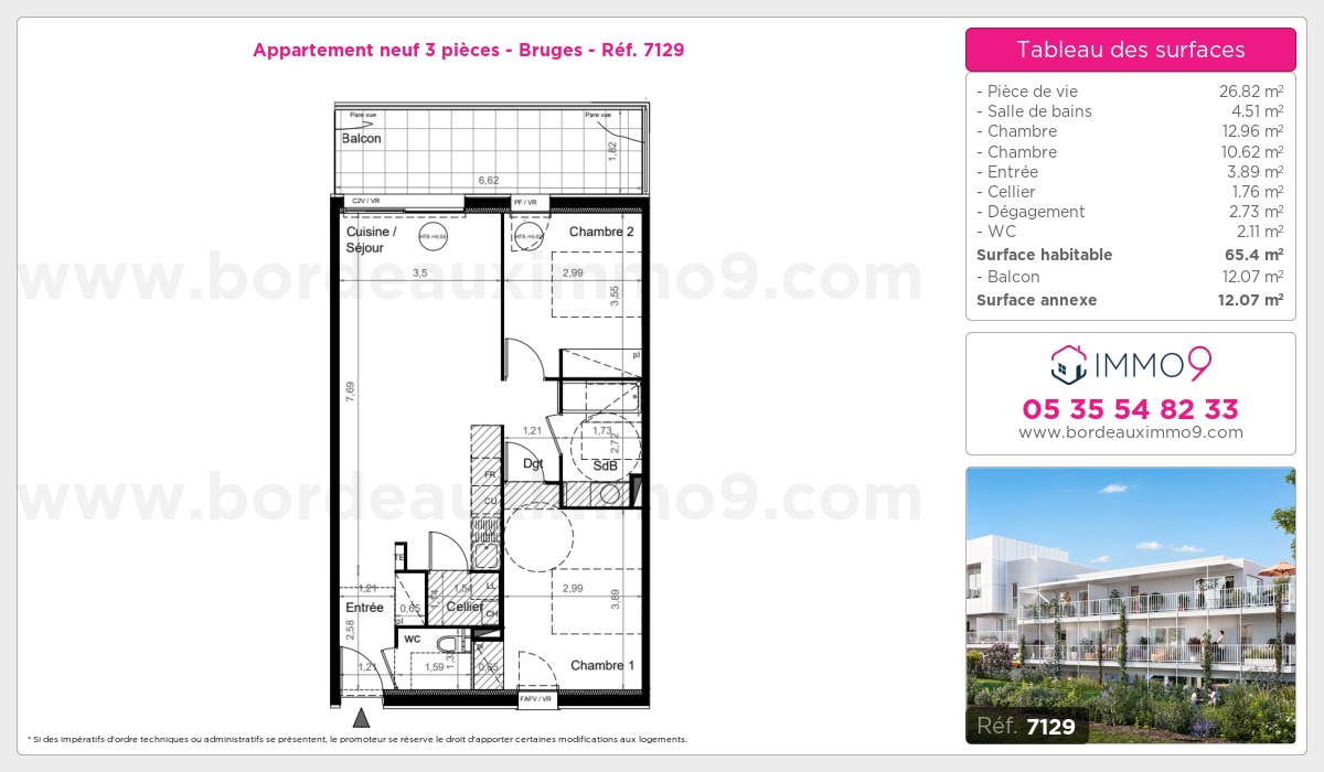 Plan et surfaces, Programme neuf Bruges Référence n° 7129